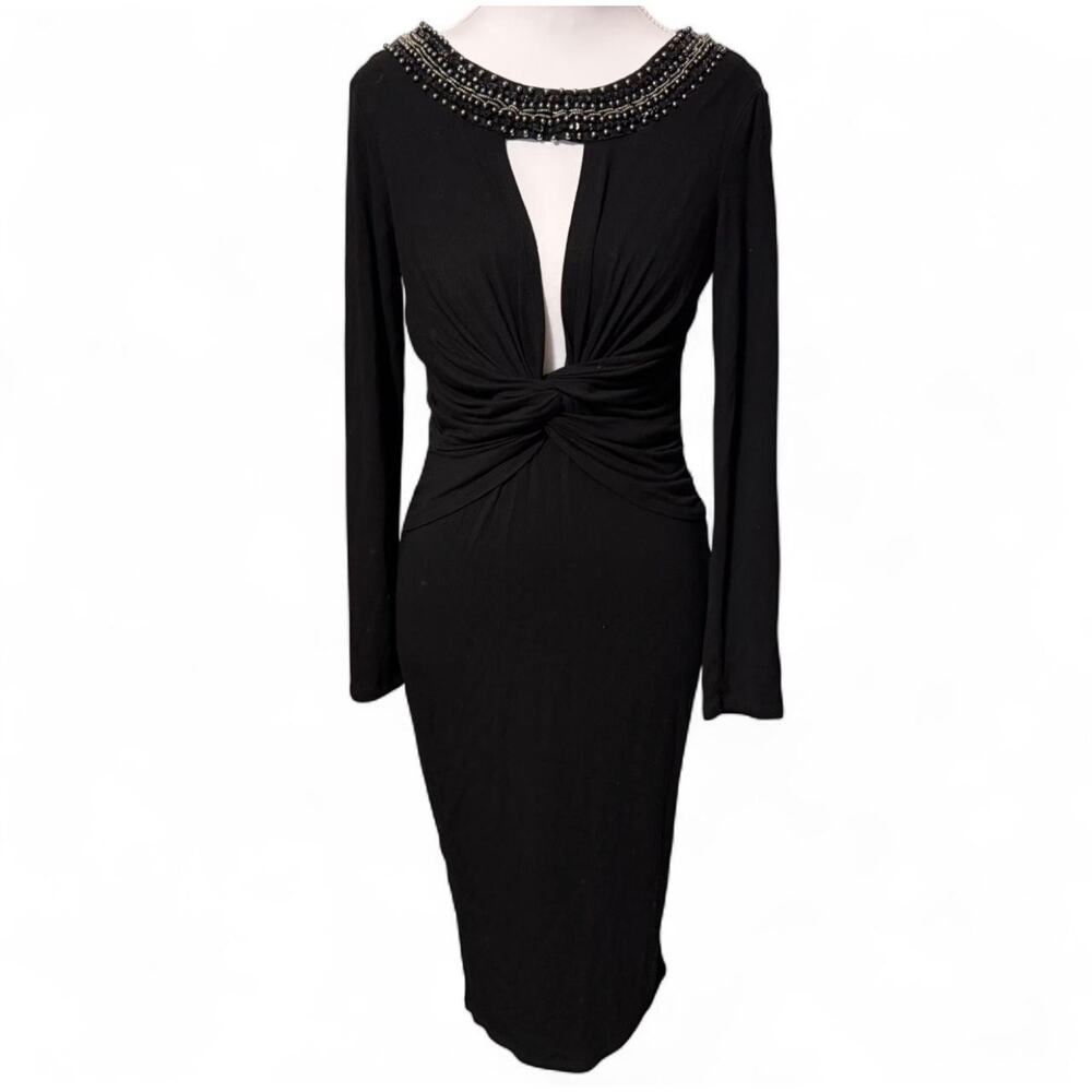 VENUS Black Beaded Midi Dress S